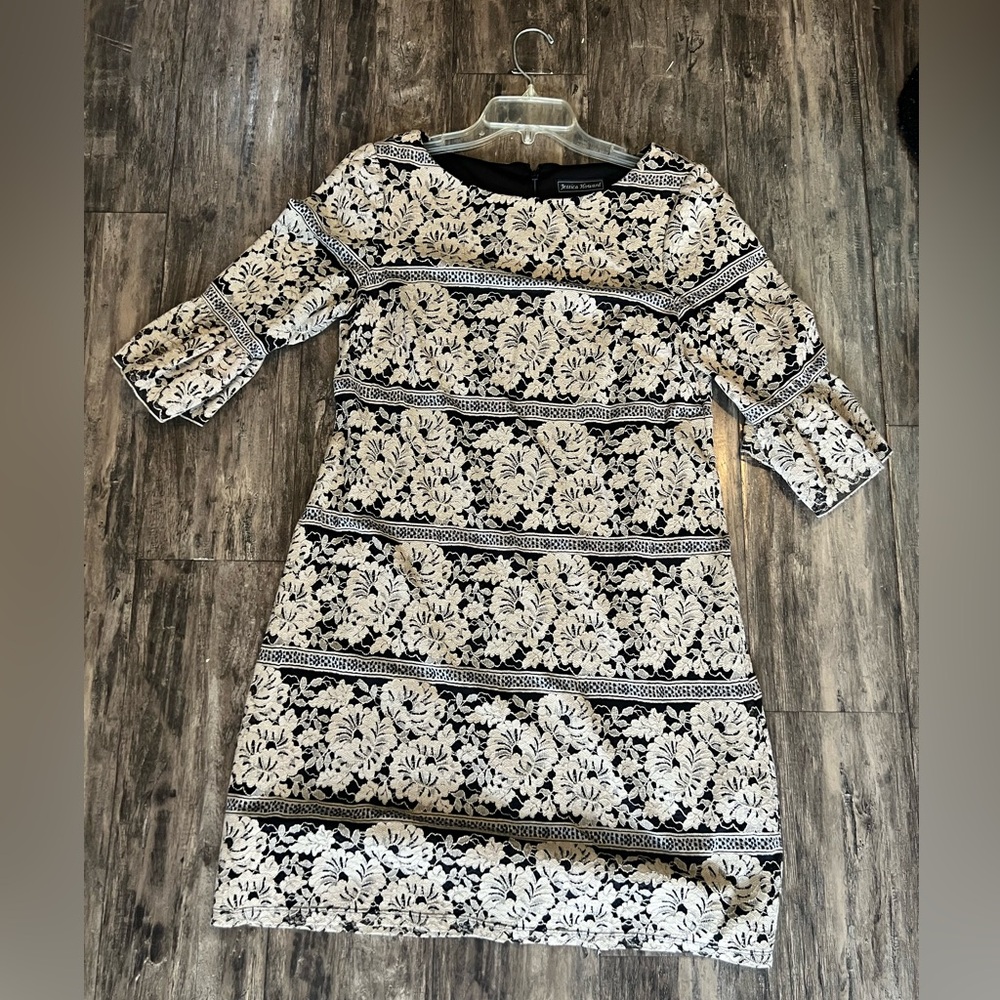 Jessica Howard Black and White Floral Long Sleeve Dress